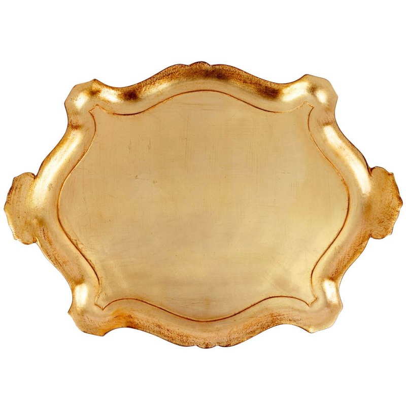 Vietri Florentine Wooden Accessories Gold Extra-Large Oblong Tray, Handmade Serving Platter, 29.5L, 21.5W