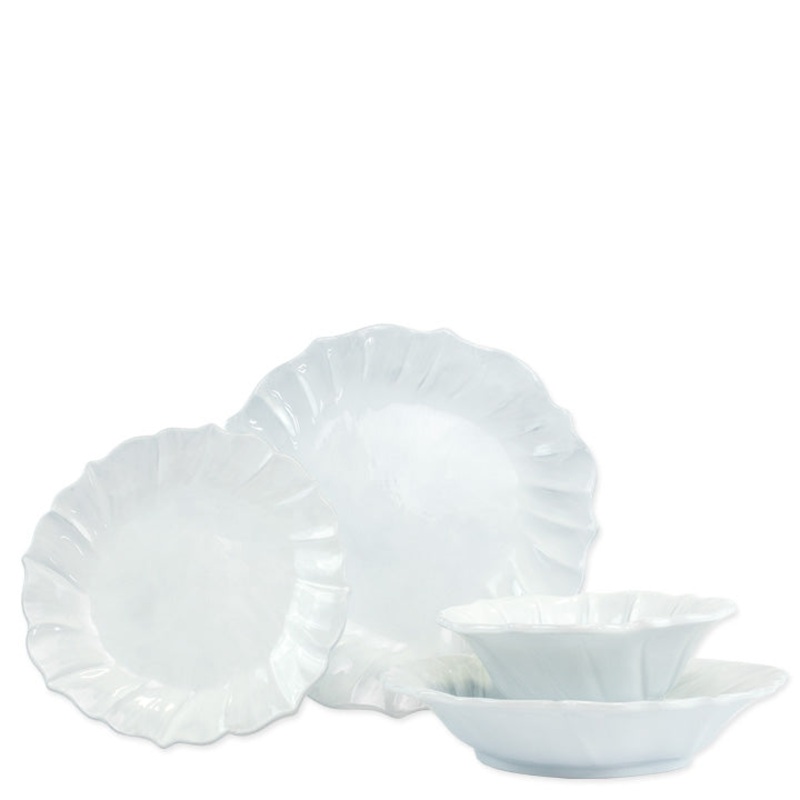 Vietri Incanto Ruffle 4-Pc Italian Dinnerware Set, Earthenware Bowls & Plates, 7 -10.5 D, 2 -2.5 H