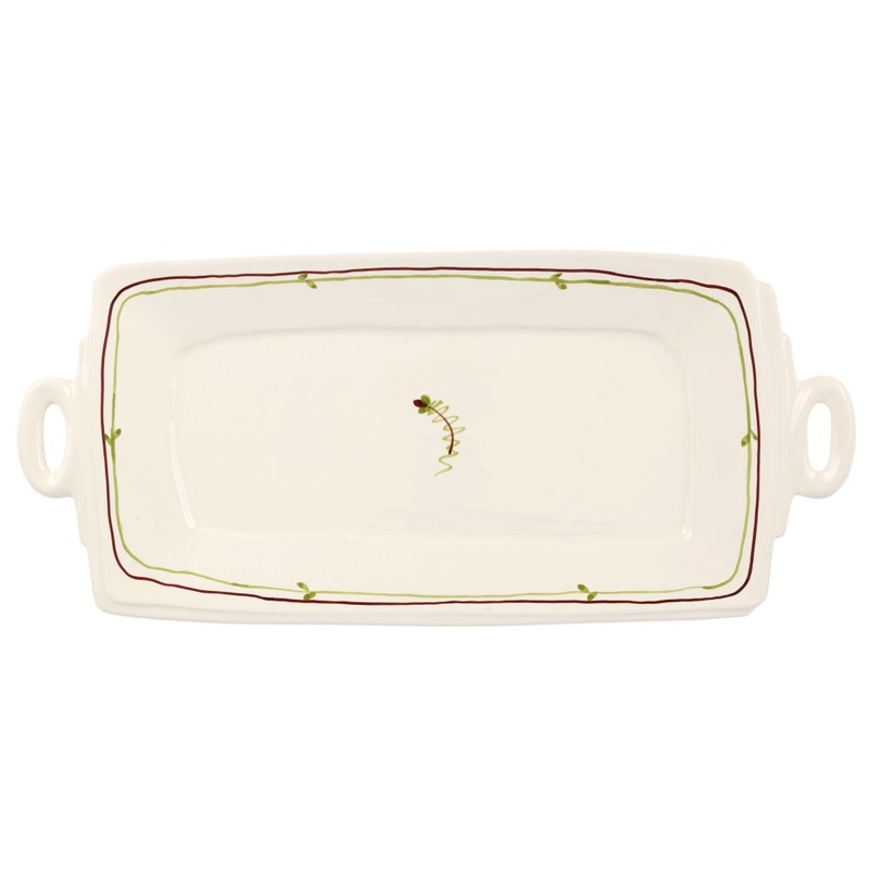 Vietri Lastra Fiori di Bosco Handled Rectangular Platter, 19 White Stoneware Food Tray Serving Dish