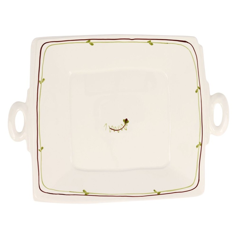 Vietri Lastra Fiori di Bosco Handled Square Platter – 16.25 Stoneware Food Tray Serving Dish, White