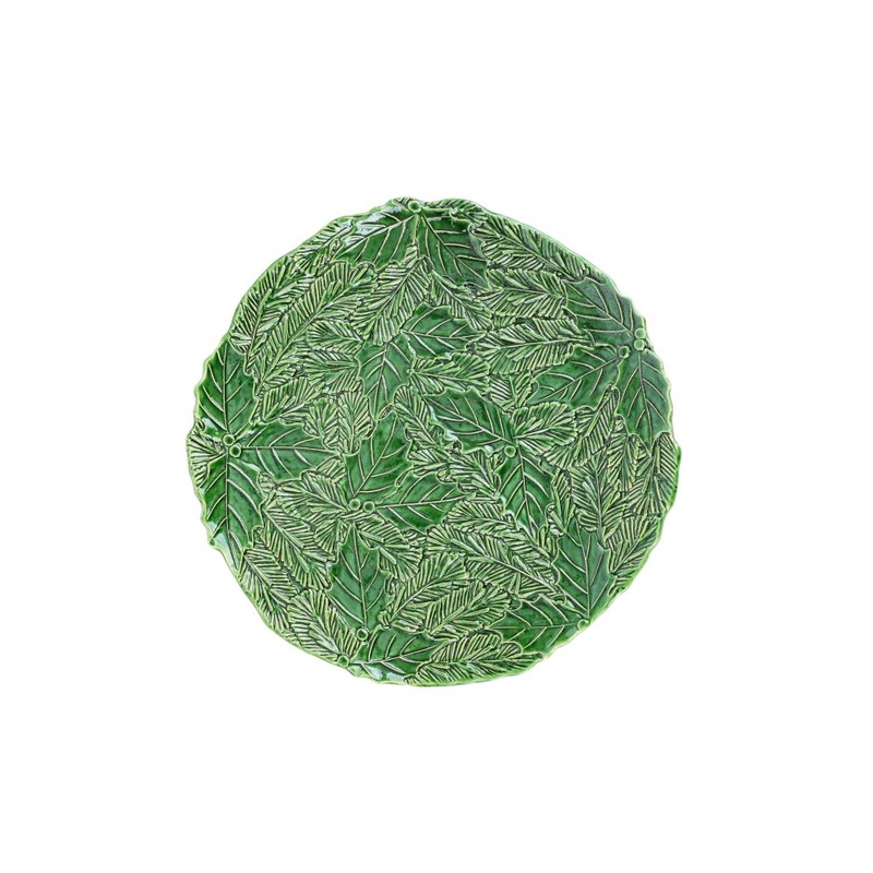 Vietri Lastra Holiday Green Figural Round Platter, Artisan Collectible Ceramic Christmas Dish, 14.5