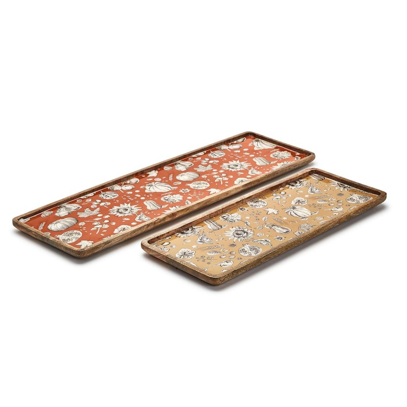Two’s Autumn Soiree Hand-Crafted Set of 2 Long Rectangular Serving Tray/Platter