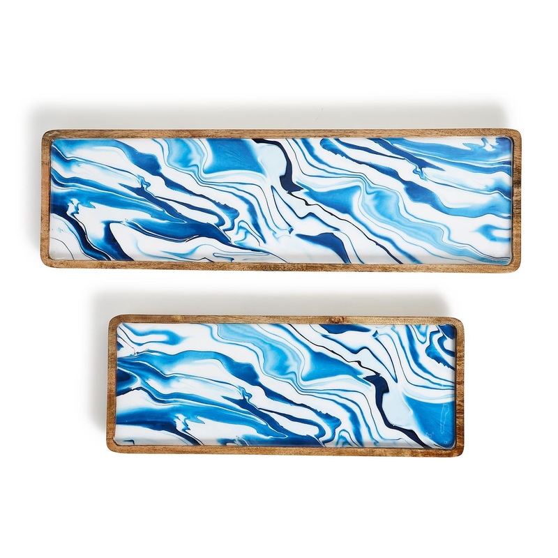 Two’s Company Aptware Blue Set Of 2 Long Rectangular Serving Tray/Platter