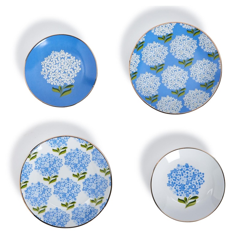 Two’s Company Hydrangea Trinket Tray Set of 4 w/ Gold Rim Assorted 2 Colorways