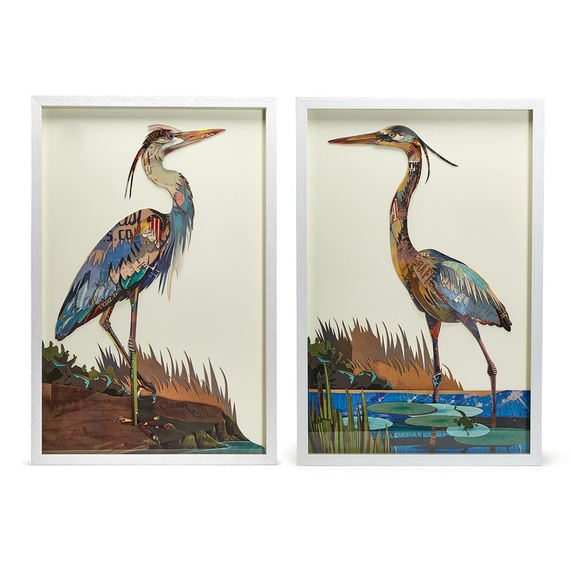 Two’s Company Set Of 2 Crane Paper Collage Wall Art – Paper/Plastic/Glass