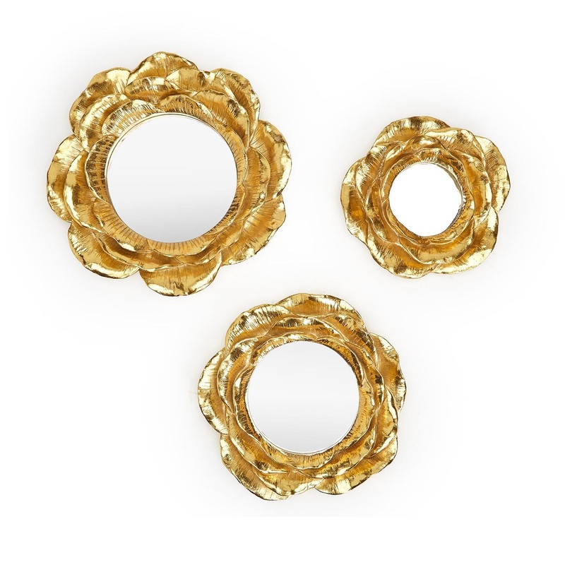 Two’s Golden Fleur Set Of 3 Sculpted Wall Decor with Mirror Insert in 3 Sizes
