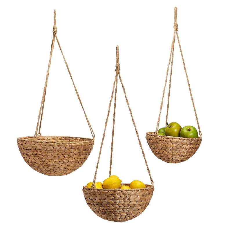 Two’s Set of 3 Hand-Crafted Rice Nut Weave Graduated Sized Round Hanging Basket