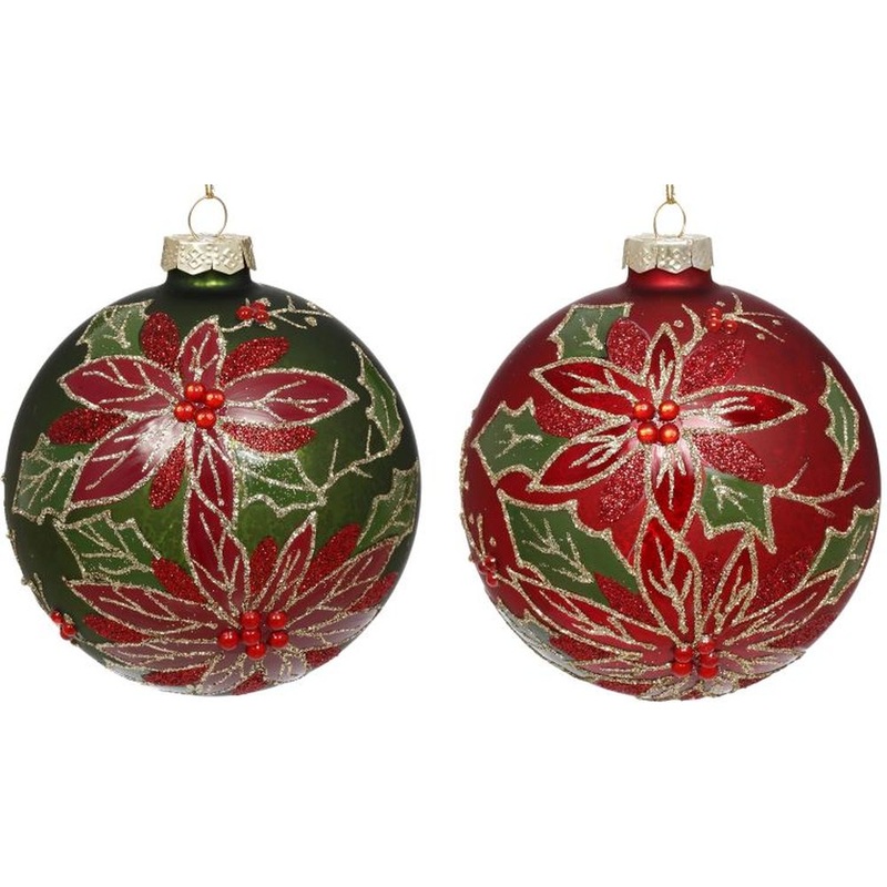 Mark Roberts 2023 Jeweled Poinsettia Ball Ornament 4”, Assortment of 2