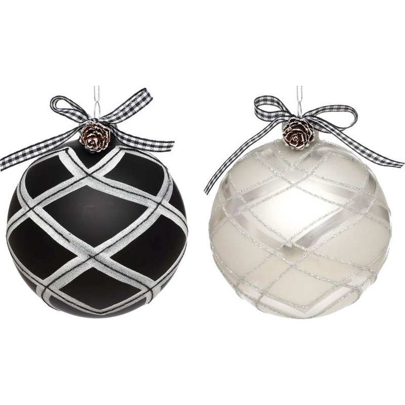 Mark Roberts Christmas 2023 Black and White Plaid Ornament 4”, Assortment of 2