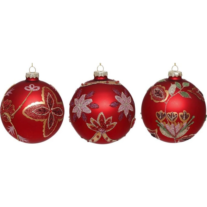 Mark Roberts Christmas 2023 Poinsettia Ball Ornament 4”, Assortment of 3