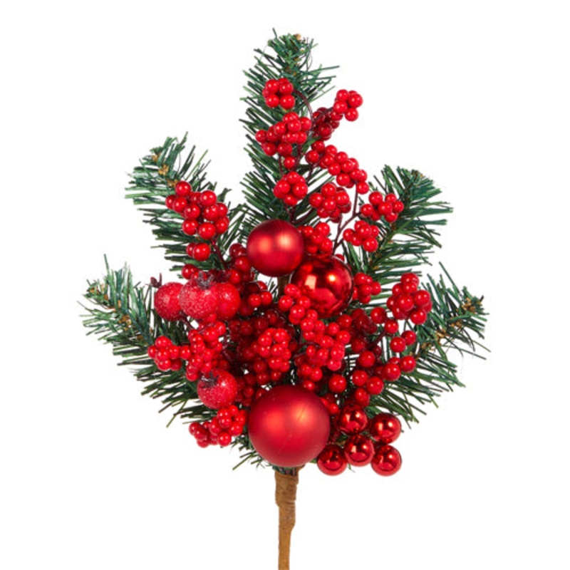 Raz Imports 2023 O Tannenbaum 16 Pine, Red Berry And Ornament Pick