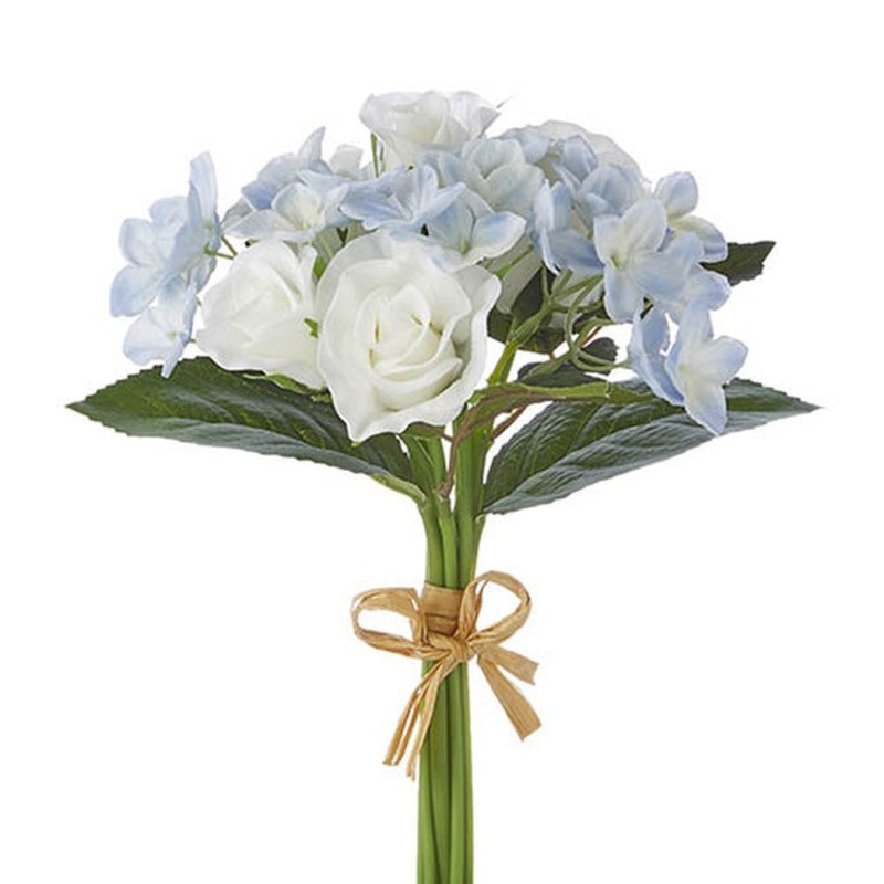 Raz Imports Boxwood 10.5 Real Touch Rose And Hydrangea Bouquet