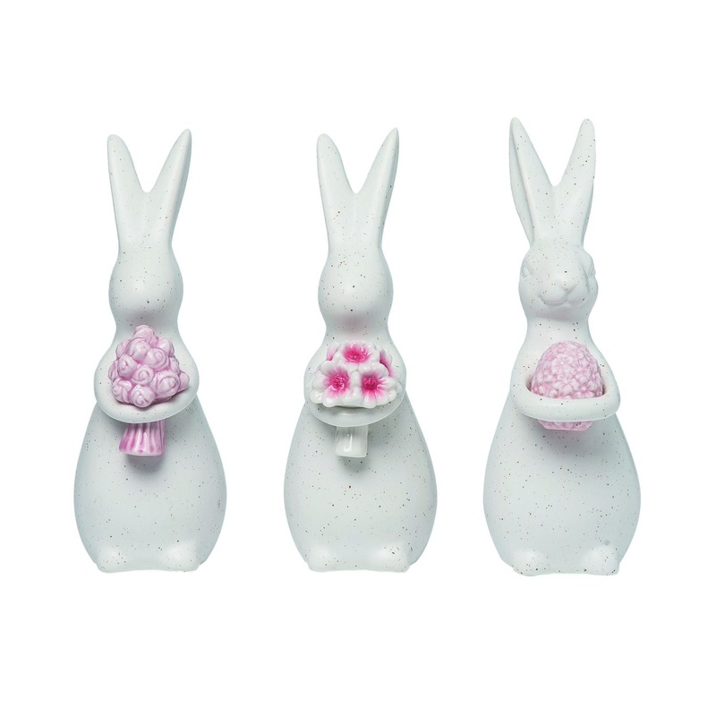 Transpac Ceramic Bunny With Flower Decor, Set Of 3, Assortment