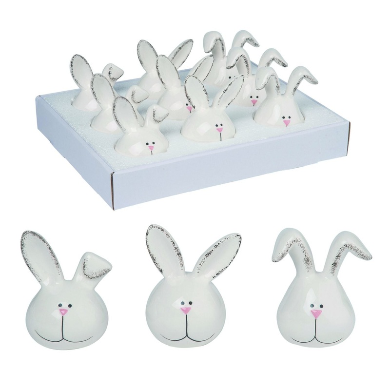 Transpac Dolomite Bunny Heads In Display, Set Of 9
