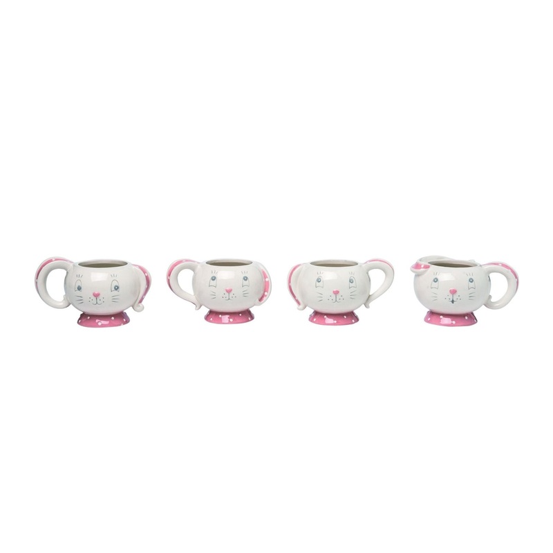 Transpac Dolomite Easter Dottie 10 Oz Tea Cups, Set Of 4, Assortment