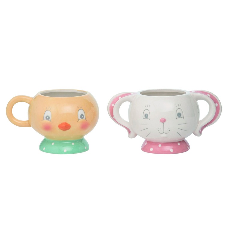 Transpac Dolomite Easter Dottie Chick & Bunny Mug, Set Of 2