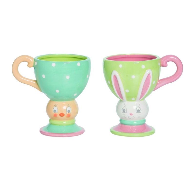Transpac Dolomite Easter Dottie Fancy Cup, Set Of 2