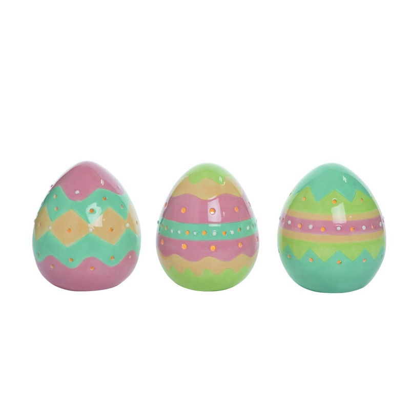 Transpac Dolomite Easter Dottie Light Up Egg Decor, Set Of 3, Assortment