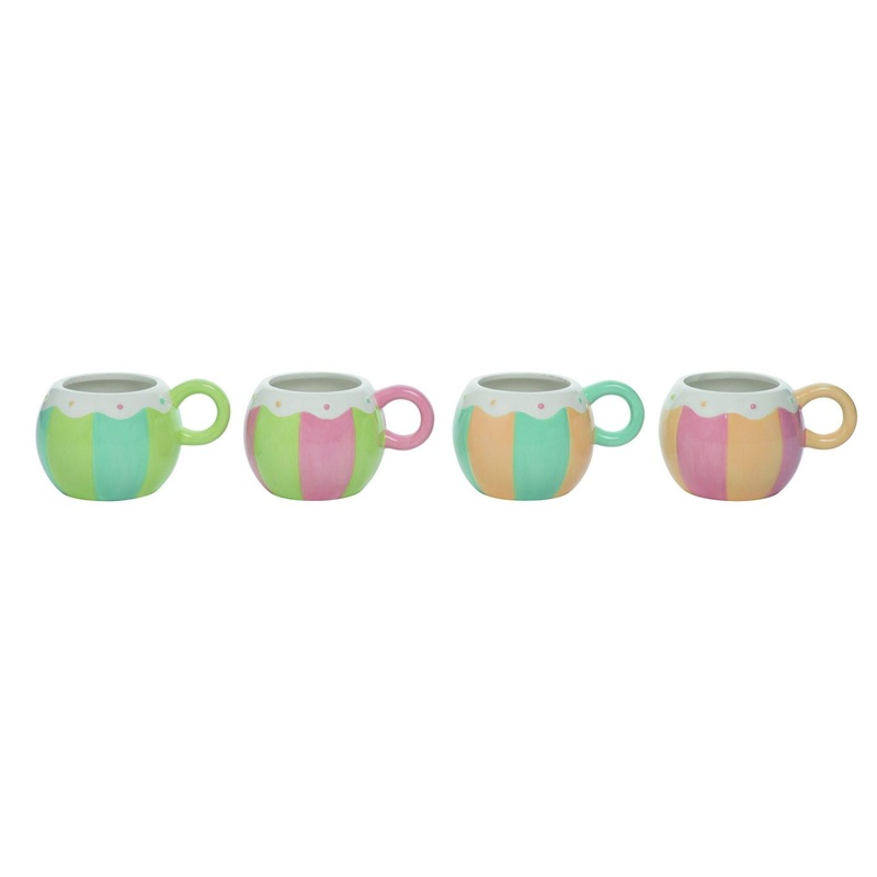 Transpac Dolomite Easter Dottie Tea Cup, Set Of 4, Assortment
