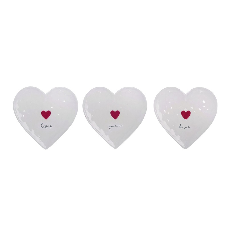 Transpac Dolomite Heart Shaped Saucer, Set Of 3, Assortment
