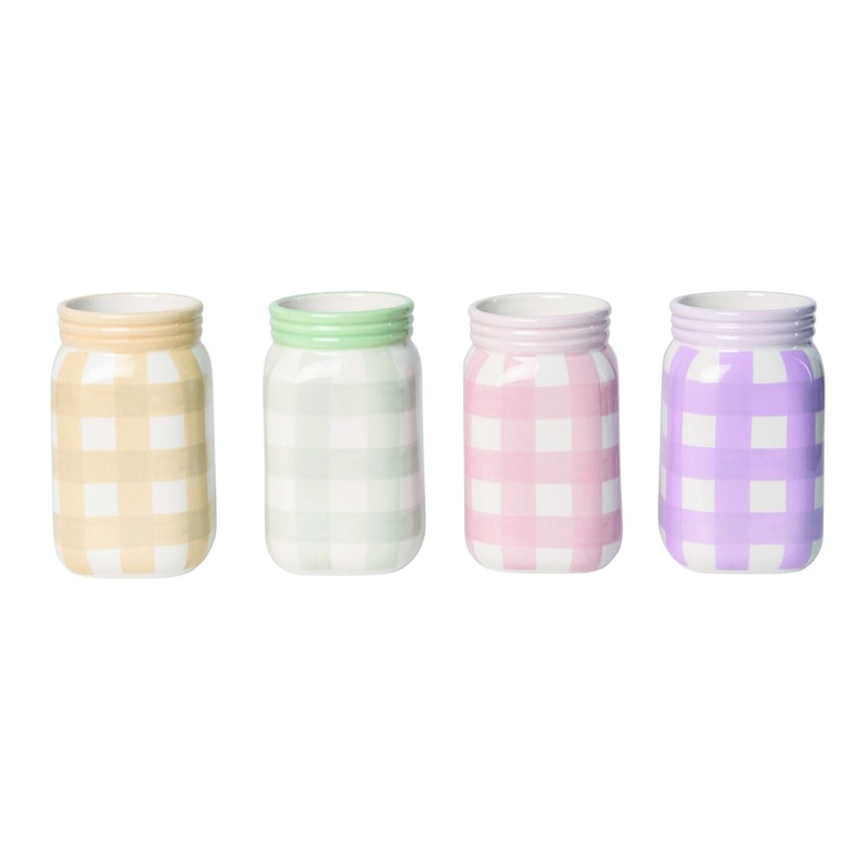 Transpac Dolomite Plaid Jar Container, Set Of 4, Assortment