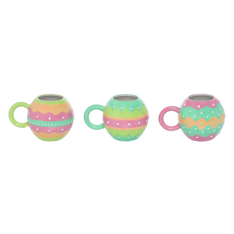 Transpac Dolomite Spring Egg Mug, Set Of 3, Assortment