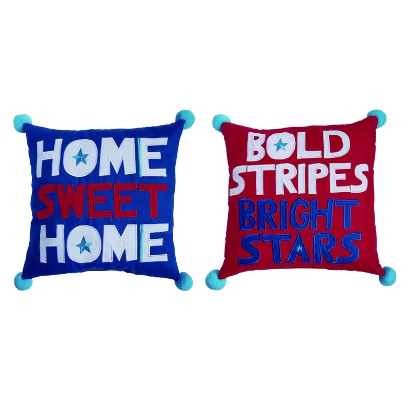 Transpac Fabric Embroidered Americana Pillow, Set Of 2, Assortment