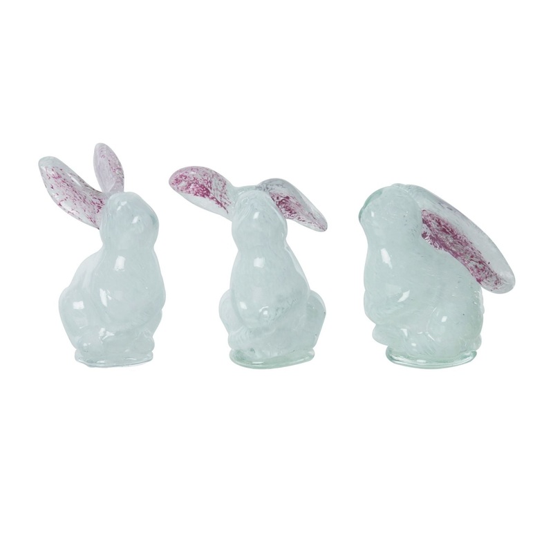 Transpac Glass Sweet Bunny Figurine, Set Of 3, Assortment