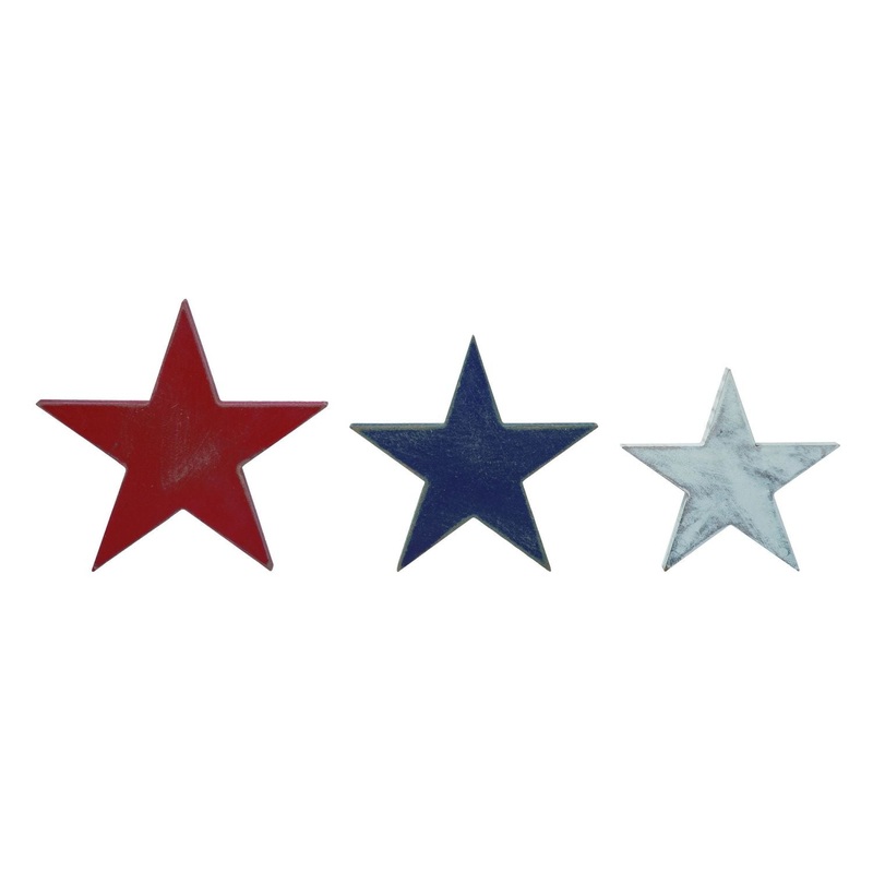 Transpac MDF Americana Star Shaped Block Decor, Set Of 3