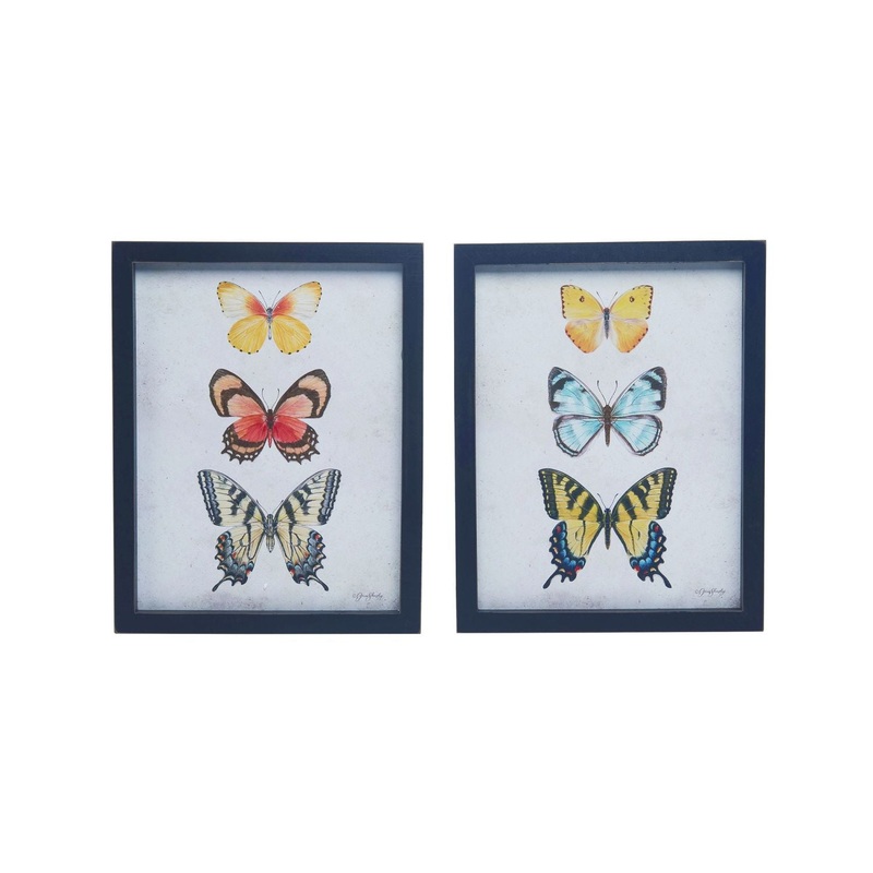 Transpac MDF Framed Botanical Butterfly Print, Set Of 2, Assortment