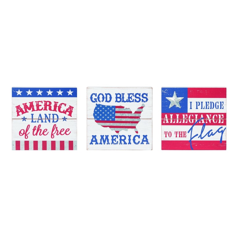 Transpac MDF Land Of The Free Block Decor, Set Of 3, Assortment
