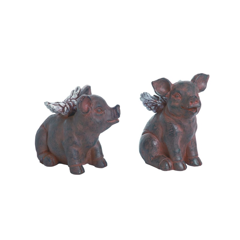 Transpac Medium Resin Pig With Wings, Set Of 2, Assortment