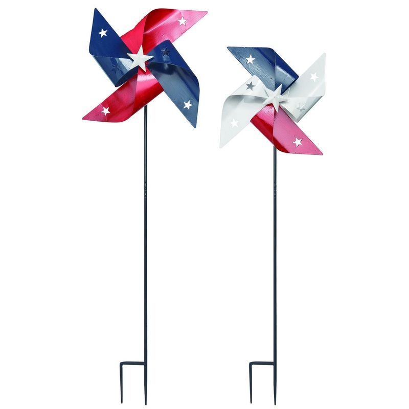 Transpac Metal Americana Pinwheel Yard Stake, Set Of 2, Assortment