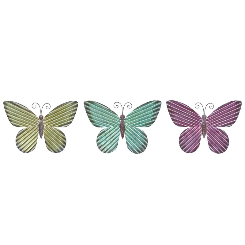 Transpac Metal Corrugated Butterfly, Set Of 3, Assortment