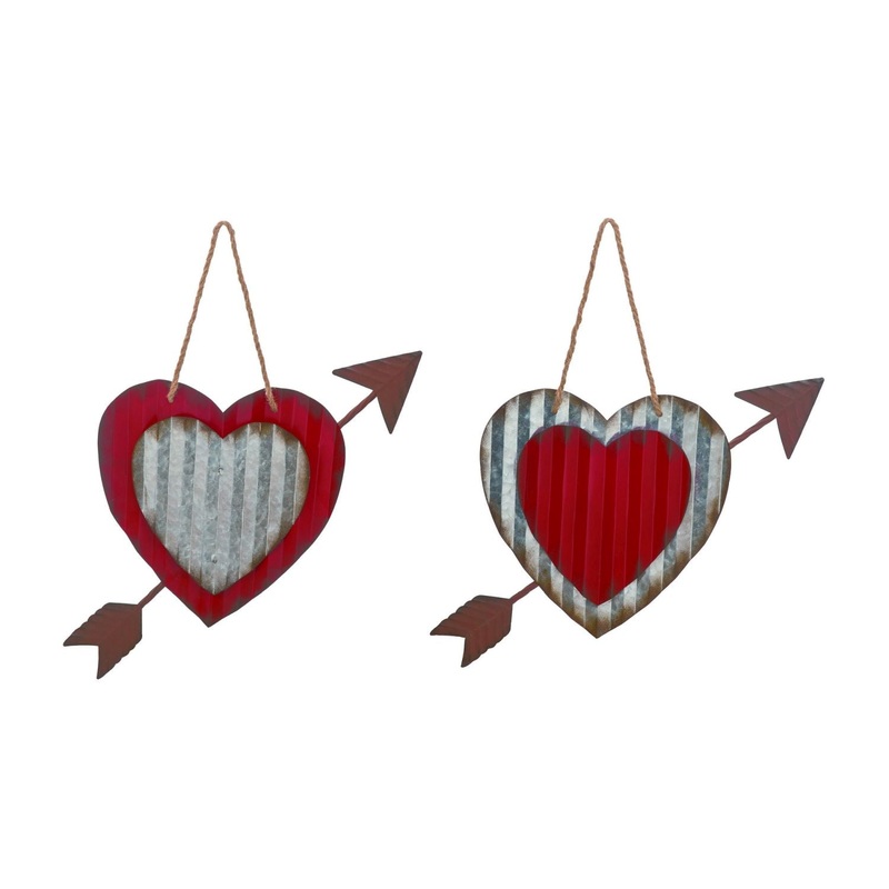 Transpac Metal Heart With Arrow Hanging Decor, Set Of 2, Assortment