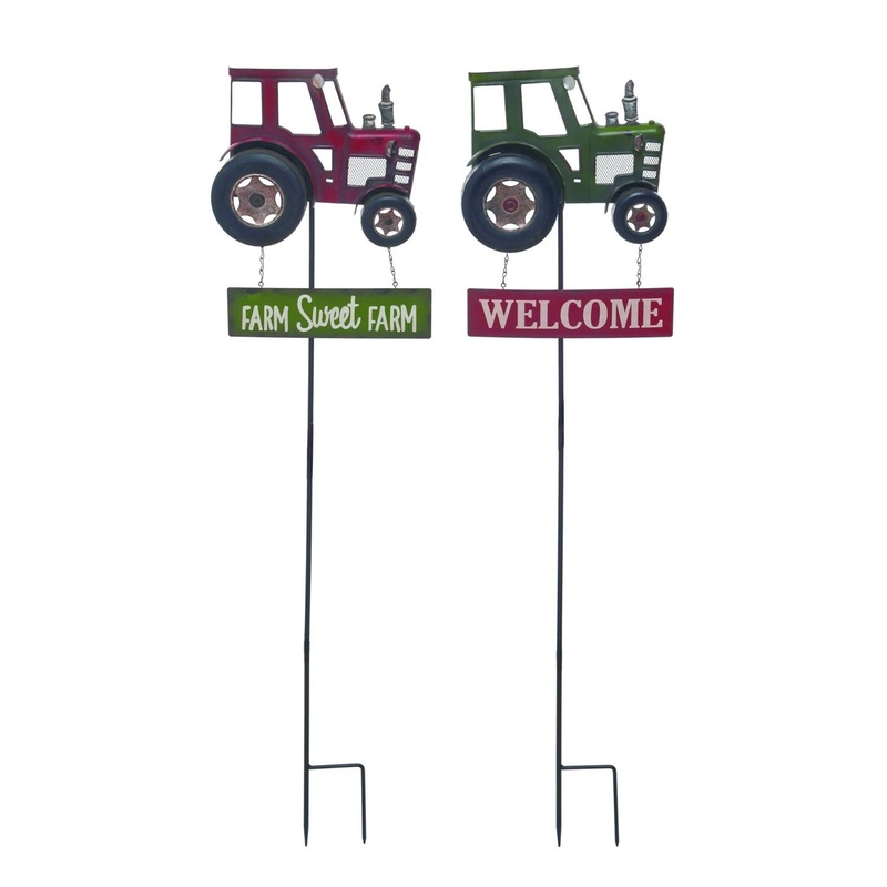 Transpac Metal Tractor Yard Stake, Set Of 2, Assortment