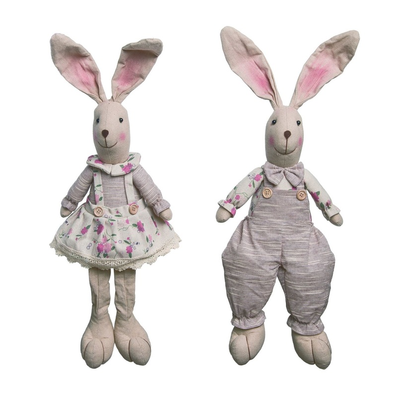 Transpac Plush Flower Patch Bunny Shelf Sitter, Set Of 2, Assortment