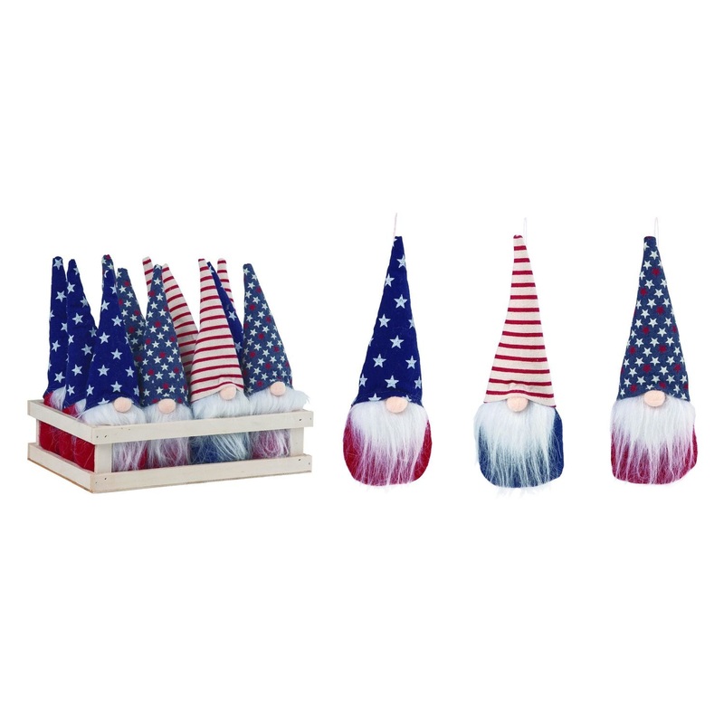 Transpac Plush Uncle Sam Gnomes In Wood Display, Set Of 12