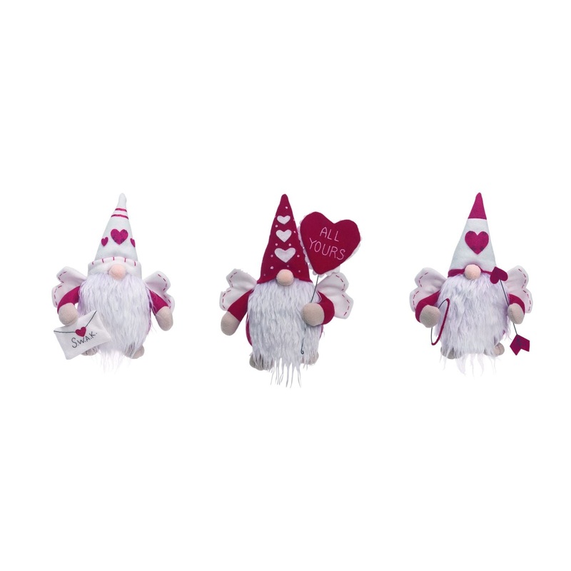 Transpac Plush Valentine Gnome Sitter, Set Of 3, Assortment