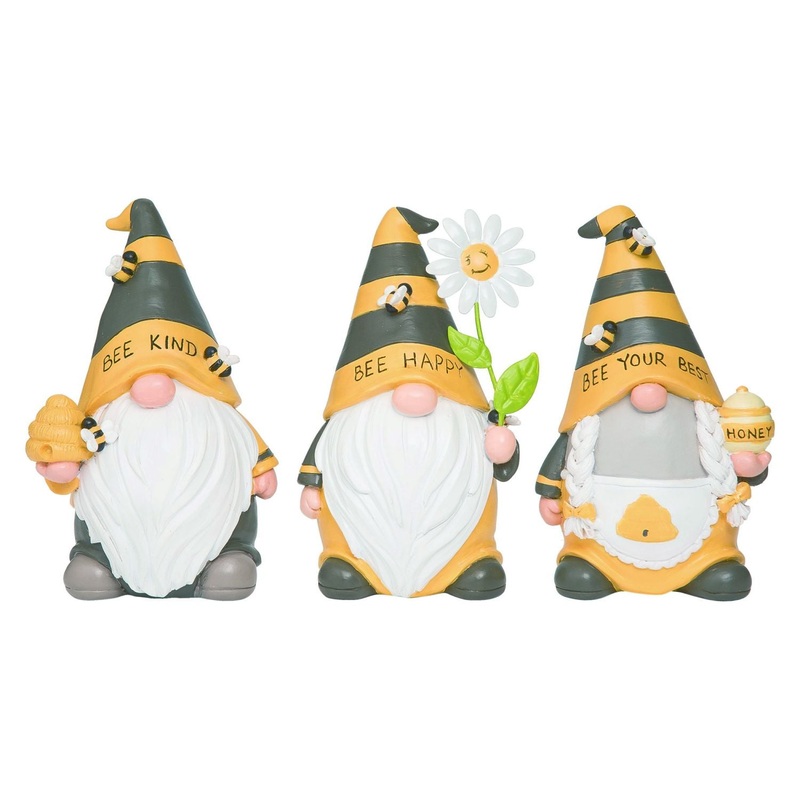 Transpac Resin Bee Gnome Figurine, Set Of 3, Assortment