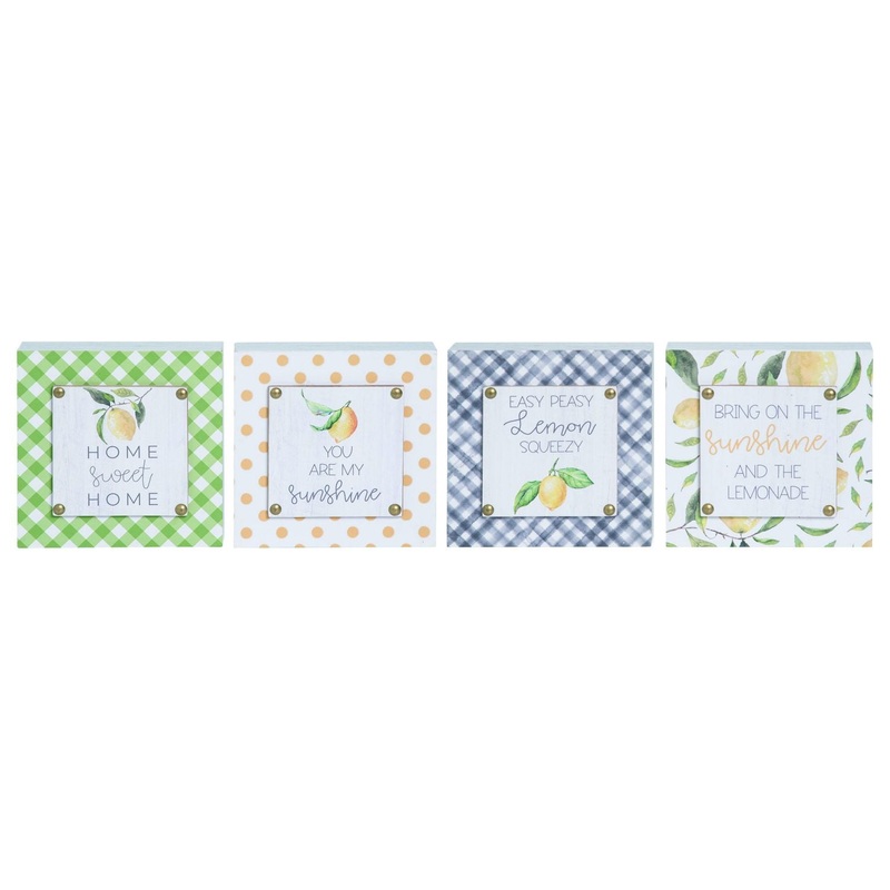 Transpac Small MDF Lemon Tabletop Box Sign, Set Of 4, Assortment