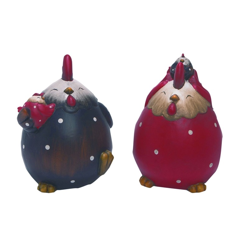 Transpac Terra Cotta Chicken Family Decor, Set Of 2, Assortment