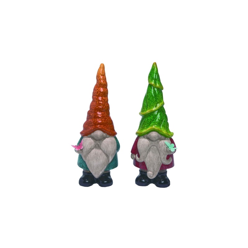 Transpac Terra Cotta Gnome With Butterfly, Set Of 2, Assortment