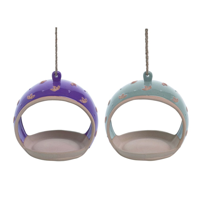 Transpac Terra Cotta Hanging Bird Feeder With Awning, Set Of 2, Assortment