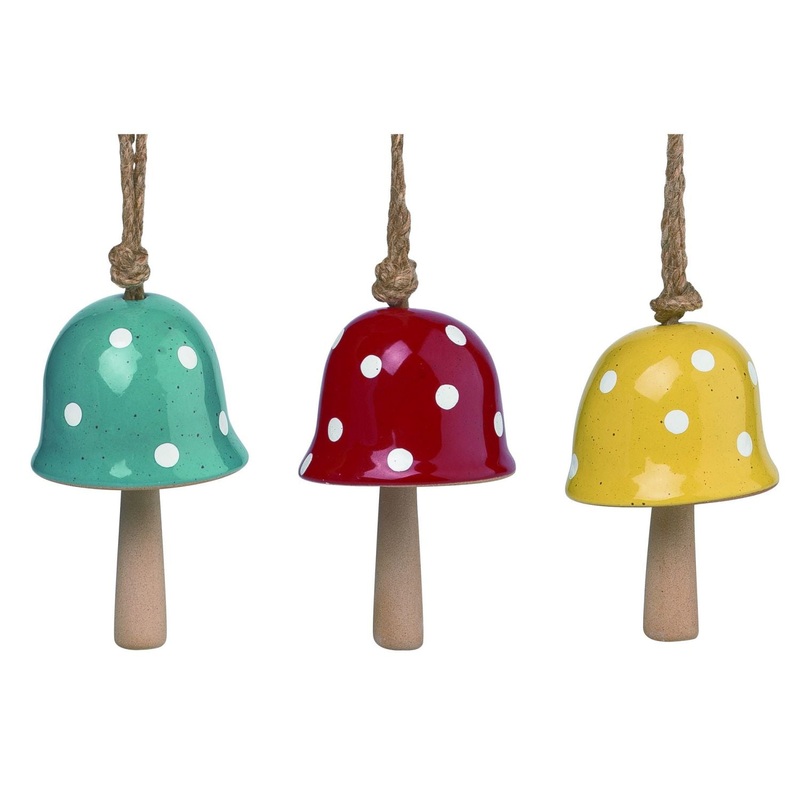 Transpac Terra Cotta Mushroom Chime, Set Of 3, Assortment