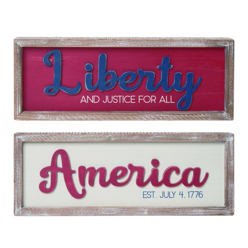 Transpac Wood Layered Americana Decor, Set Of 2, Assortment