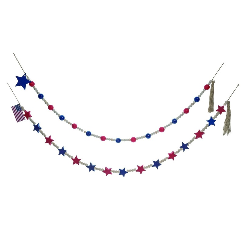 Transpac Wood Patriotic Bead Garland, Set Of 2, Assortment