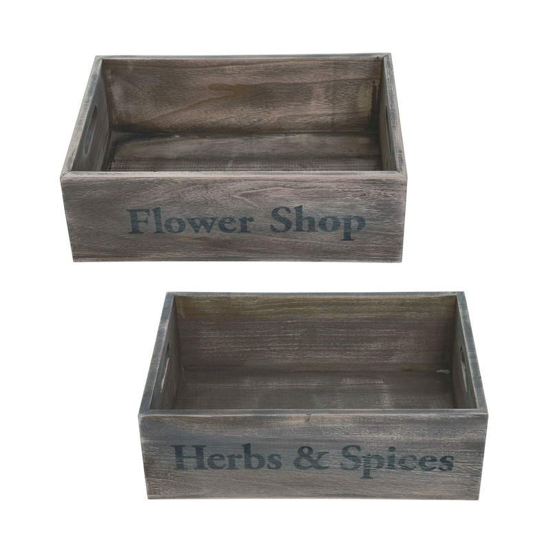 Transpac Wood Rustic Flower Shop Crate, Set Of 2, Assortment