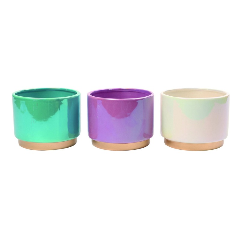 Large Dolomite Rainbow Glaze Planter With Drainage Hole, Set Of 3, Assortment