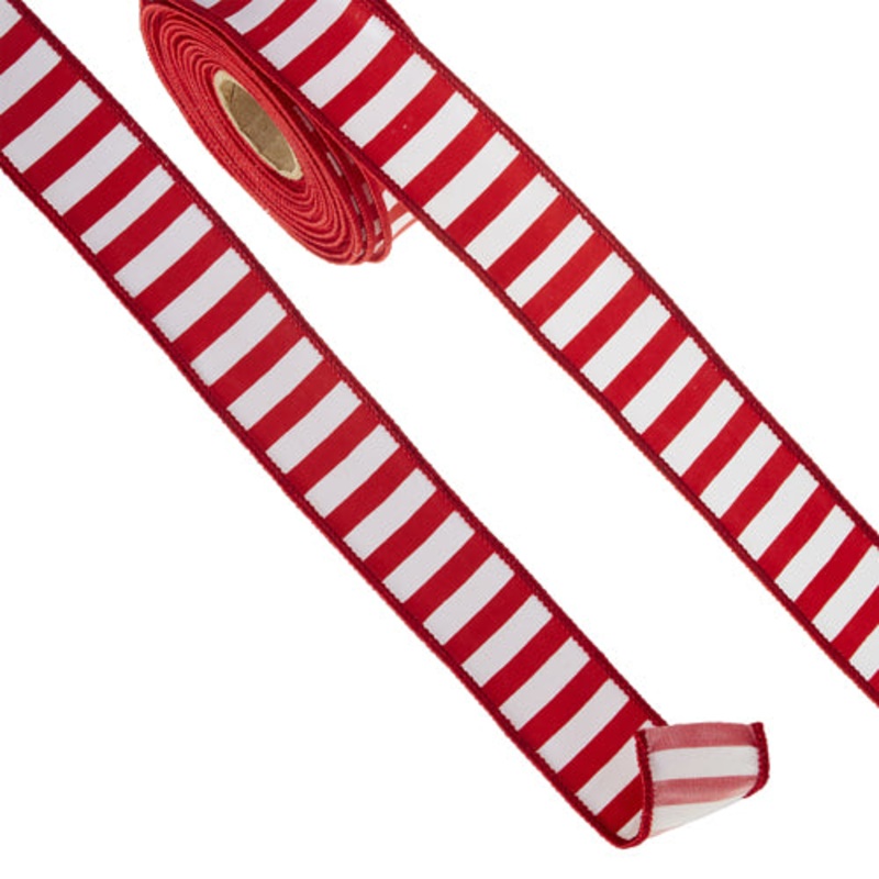 Raz Imports Ribbon 2023 1.5 X 10 Yards Red And White Striped Wired Ribbon